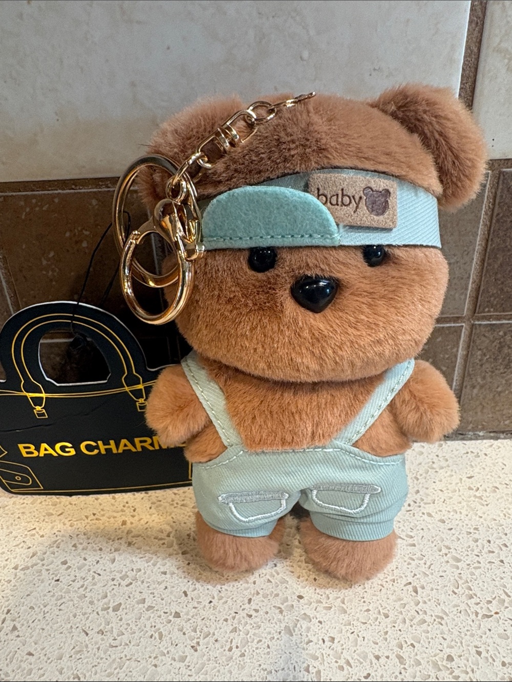 Baby Bear Plush Bag Charm/Keychain in Brown with Mint Outfit NWT